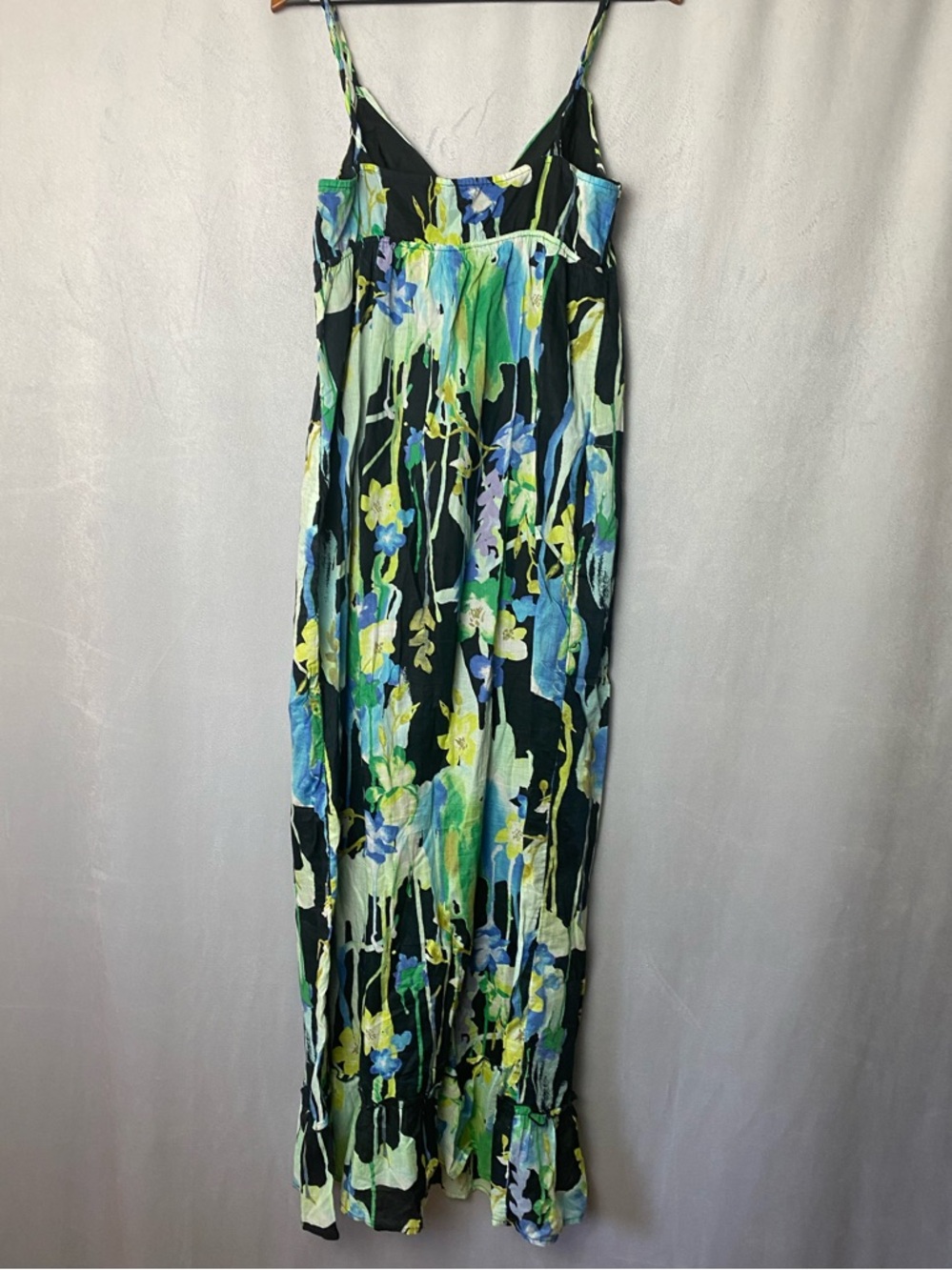 Black Floral Sundress Romantic Summer Boho with Coastal Green & Blue Flowers - Picture 5 of 7